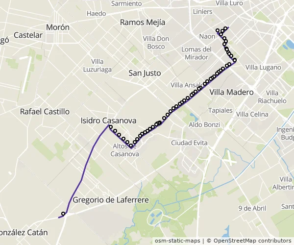 Mapa do itinerário da linha