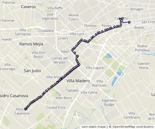 Mapa do itinerário da linha