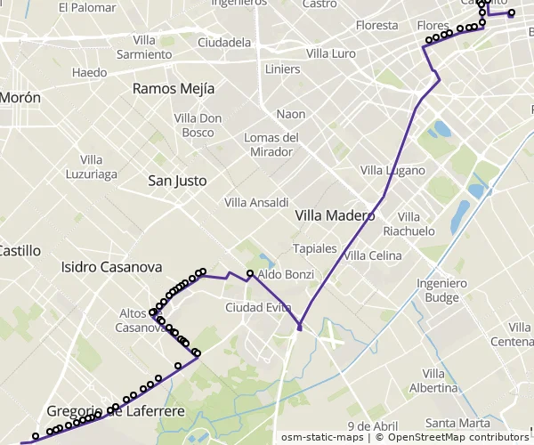 Mapa do itinerário da linha