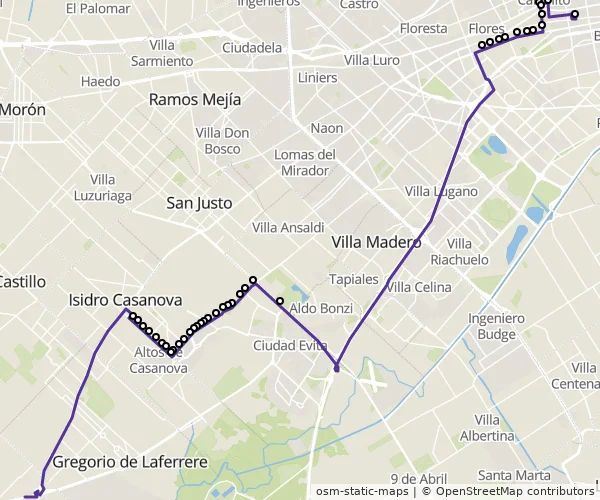 Mapa do itinerário da linha