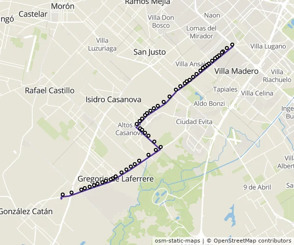 Mapa do itinerário da linha