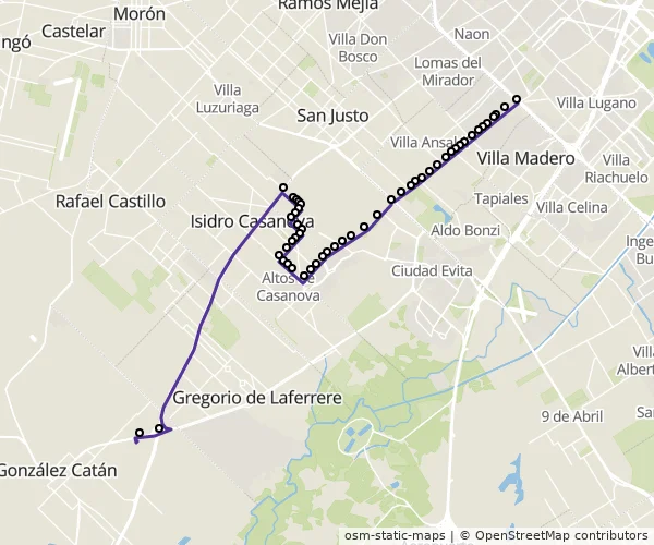 Mapa do itinerário da linha