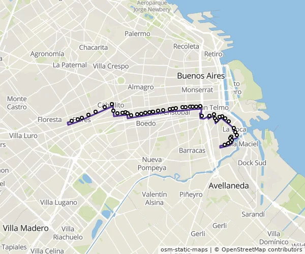 Mapa do itinerário da linha