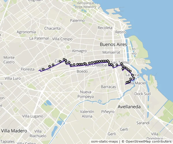 Mapa do itinerário da linha