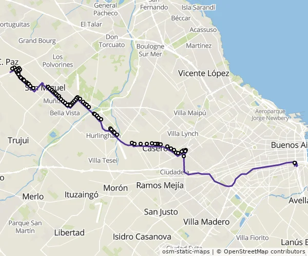 Mapa do itinerário da linha