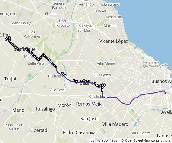 Mapa do itinerário da linha