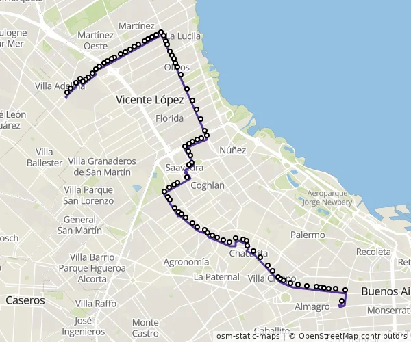 Mapa do itinerário da linha