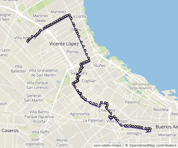 Mapa do itinerário da linha