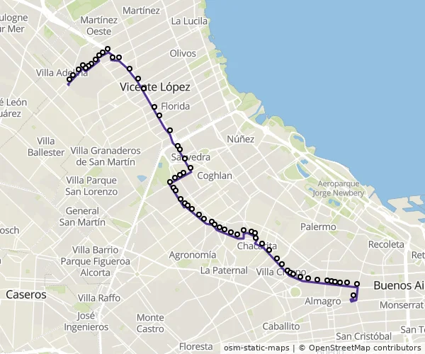 Mapa do itinerário da linha