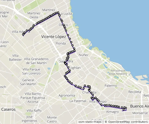 Mapa do itinerário da linha