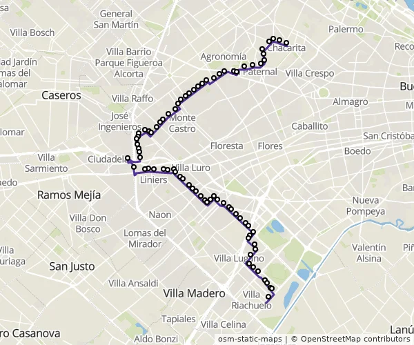 Mapa do itinerário da linha