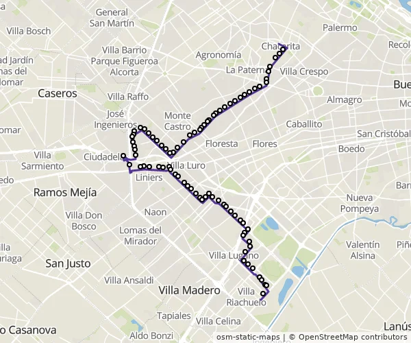 Mapa do itinerário da linha