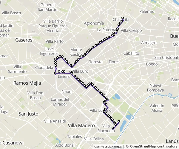 Mapa do itinerário da linha