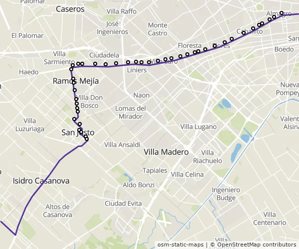 Mapa do itinerário da linha