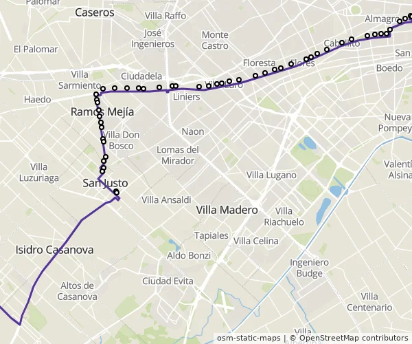 Mapa do itinerário da linha