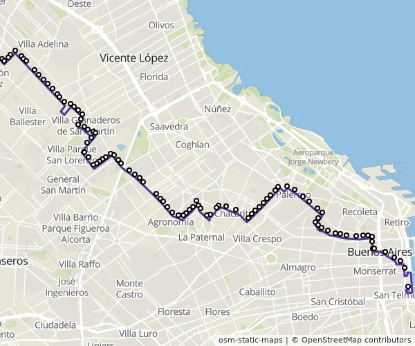 Mapa do itinerário da linha