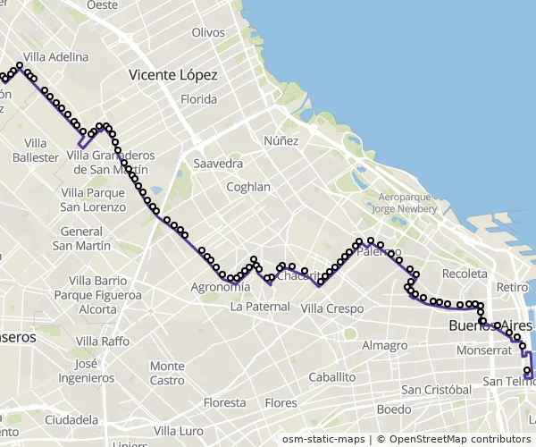 Mapa do itinerário da linha