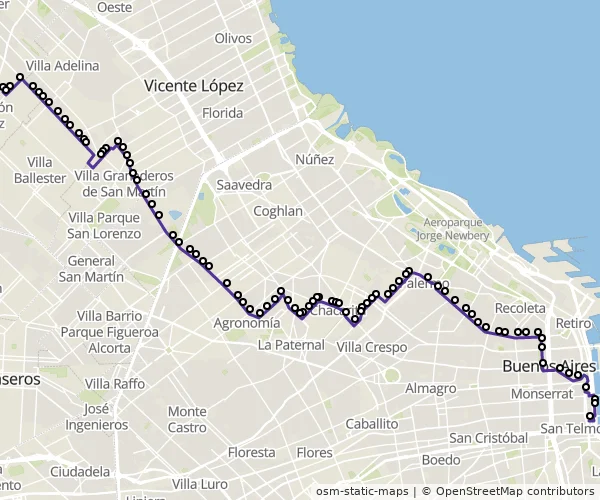 Mapa do itinerário da linha