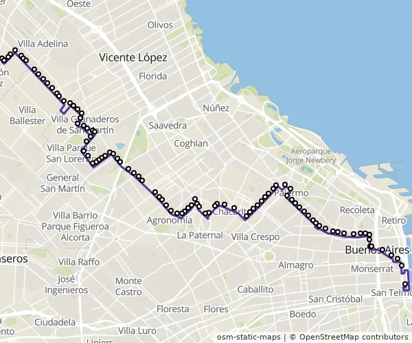 Mapa do itinerário da linha