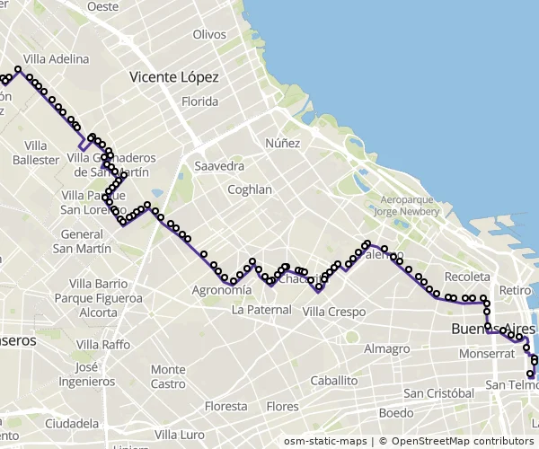 Mapa do itinerário da linha