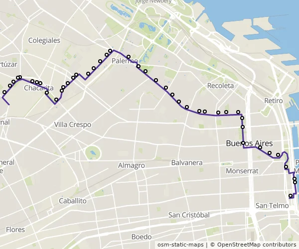 Mapa do itinerário da linha