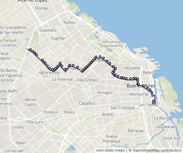 Mapa do itinerário da linha