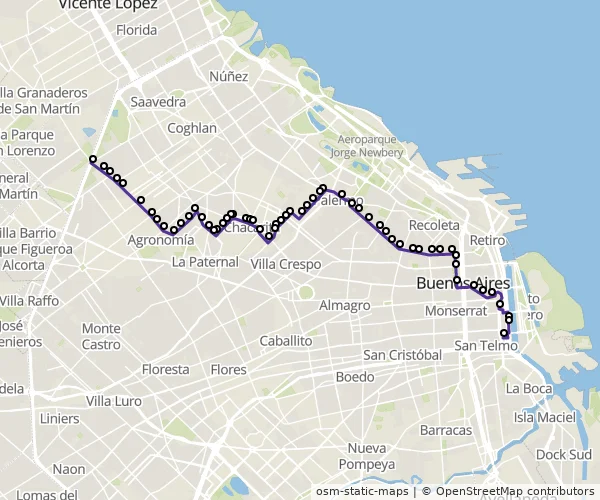 Mapa do itinerário da linha