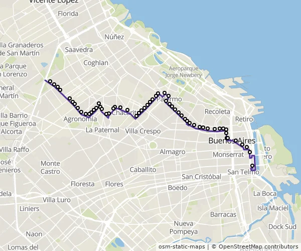 Mapa do itinerário da linha
