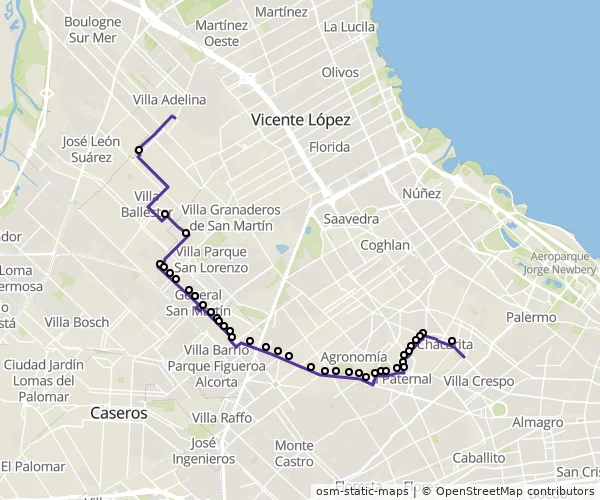 Mapa do itinerário da linha