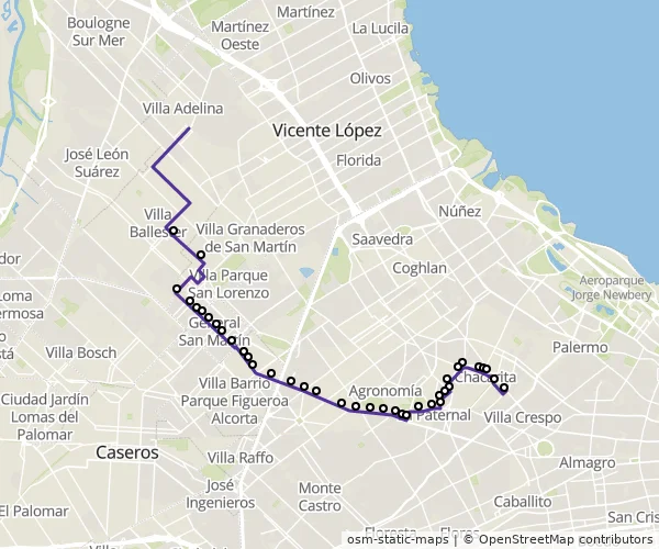 Mapa do itinerário da linha