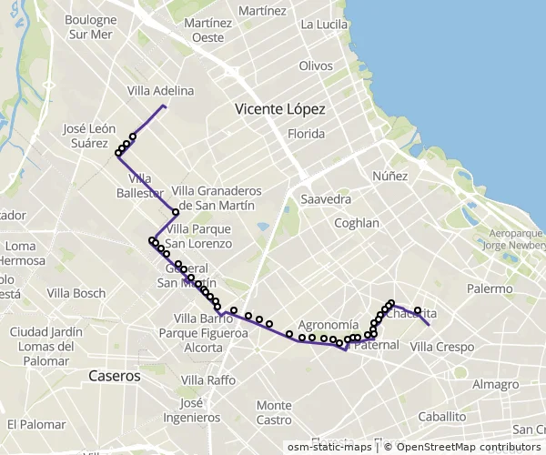 Mapa do itinerário da linha