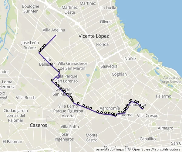 Mapa do itinerário da linha
