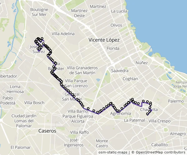 Mapa do itinerário da linha