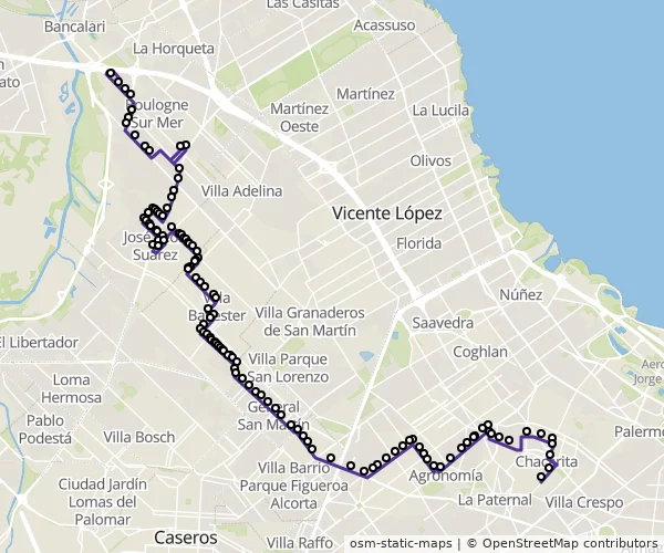 Mapa do itinerário da linha