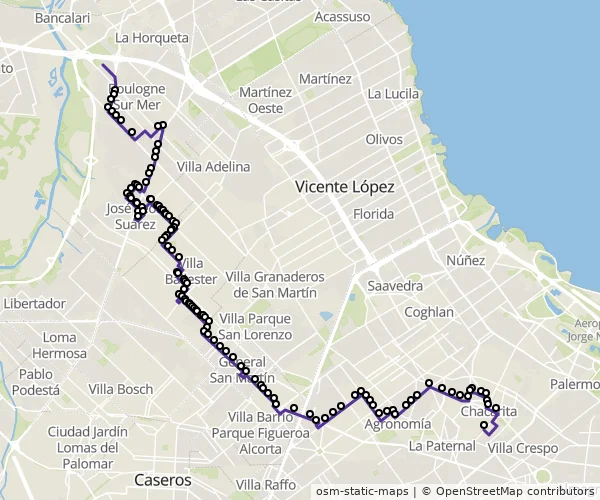 Mapa do itinerário da linha