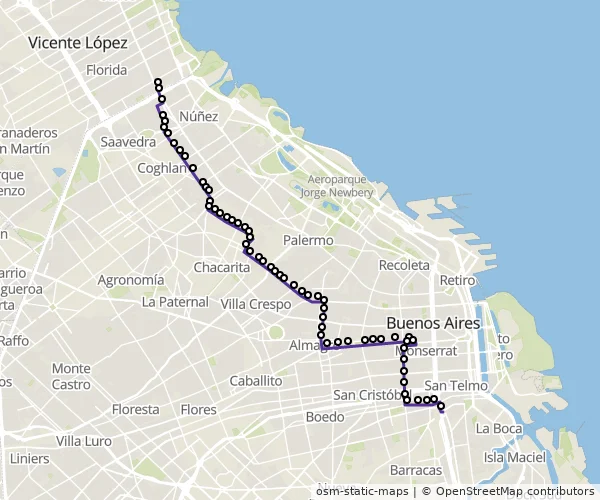 Mapa do itinerário da linha