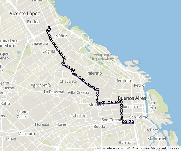 Mapa do itinerário da linha