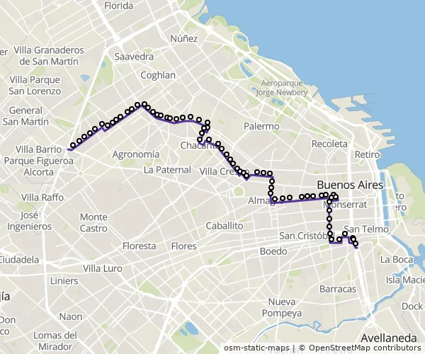 Mapa do itinerário da linha