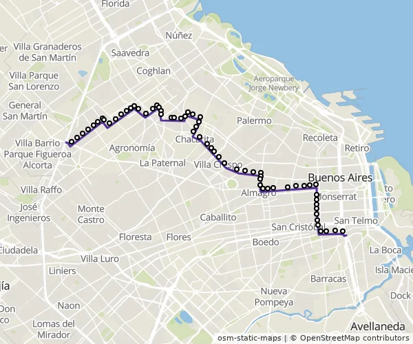 Mapa do itinerário da linha