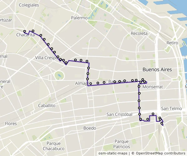 Mapa do itinerário da linha
