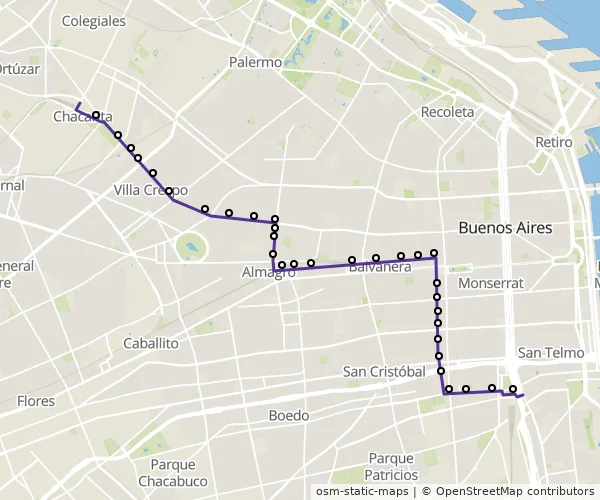 Mapa do itinerário da linha