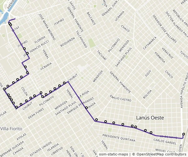 Mapa do itinerário da linha