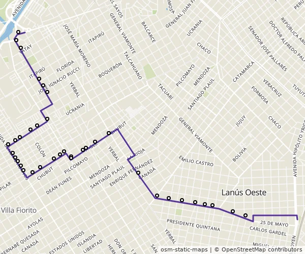 Mapa do itinerário da linha