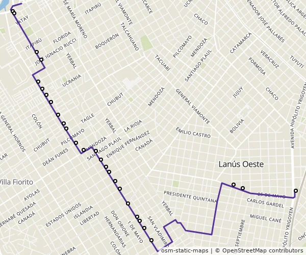 Mapa do itinerário da linha