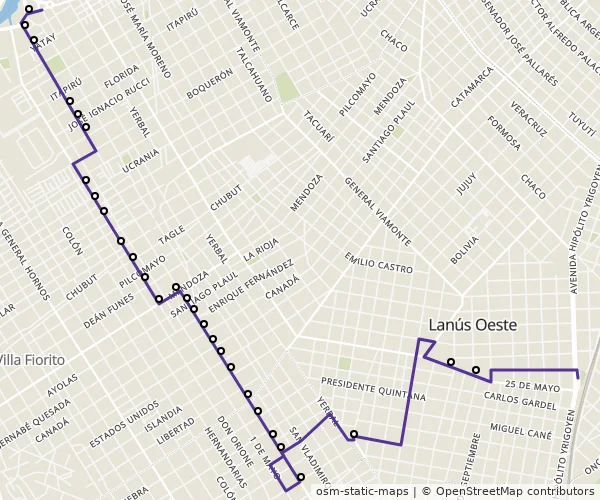 Mapa do itinerário da linha