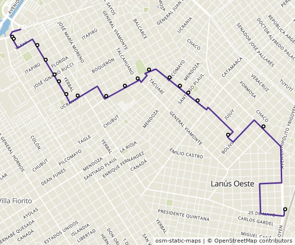 Mapa do itinerário da linha