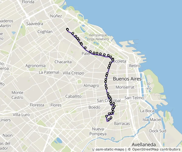 Mapa do itinerário da linha