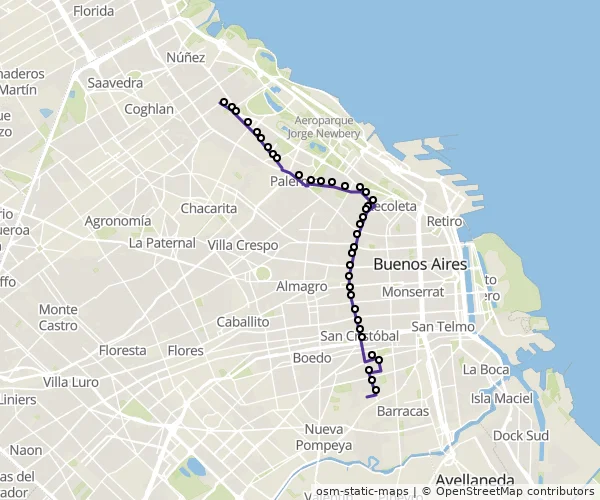 Mapa do itinerário da linha