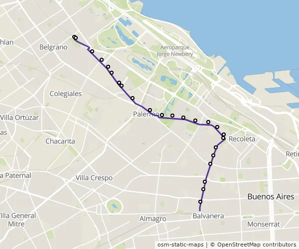 Mapa do itinerário da linha