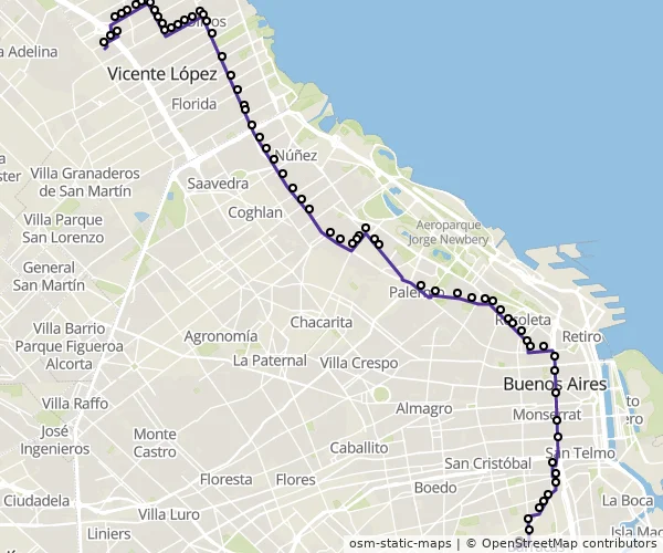 Mapa do itinerário da linha